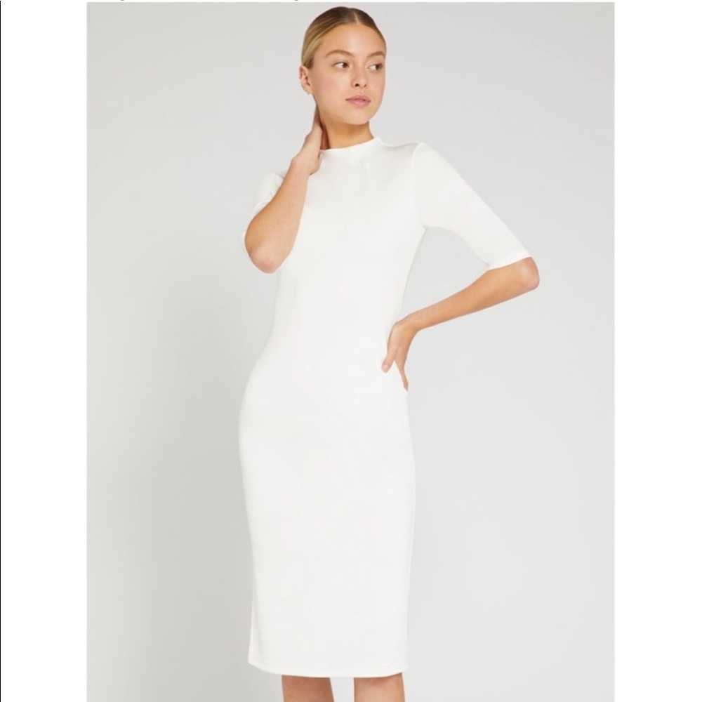 Alice + Olivia Delora Fitted Mock Neck Dress In Off White